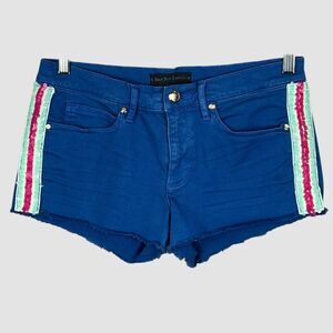 Juicy Couture Royal Blue Denim Shorts Sequin Side Stripe Size 28